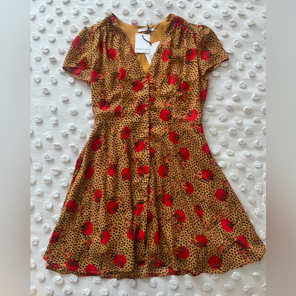 Glamorous NWT Leopard Floral Button Front Dress